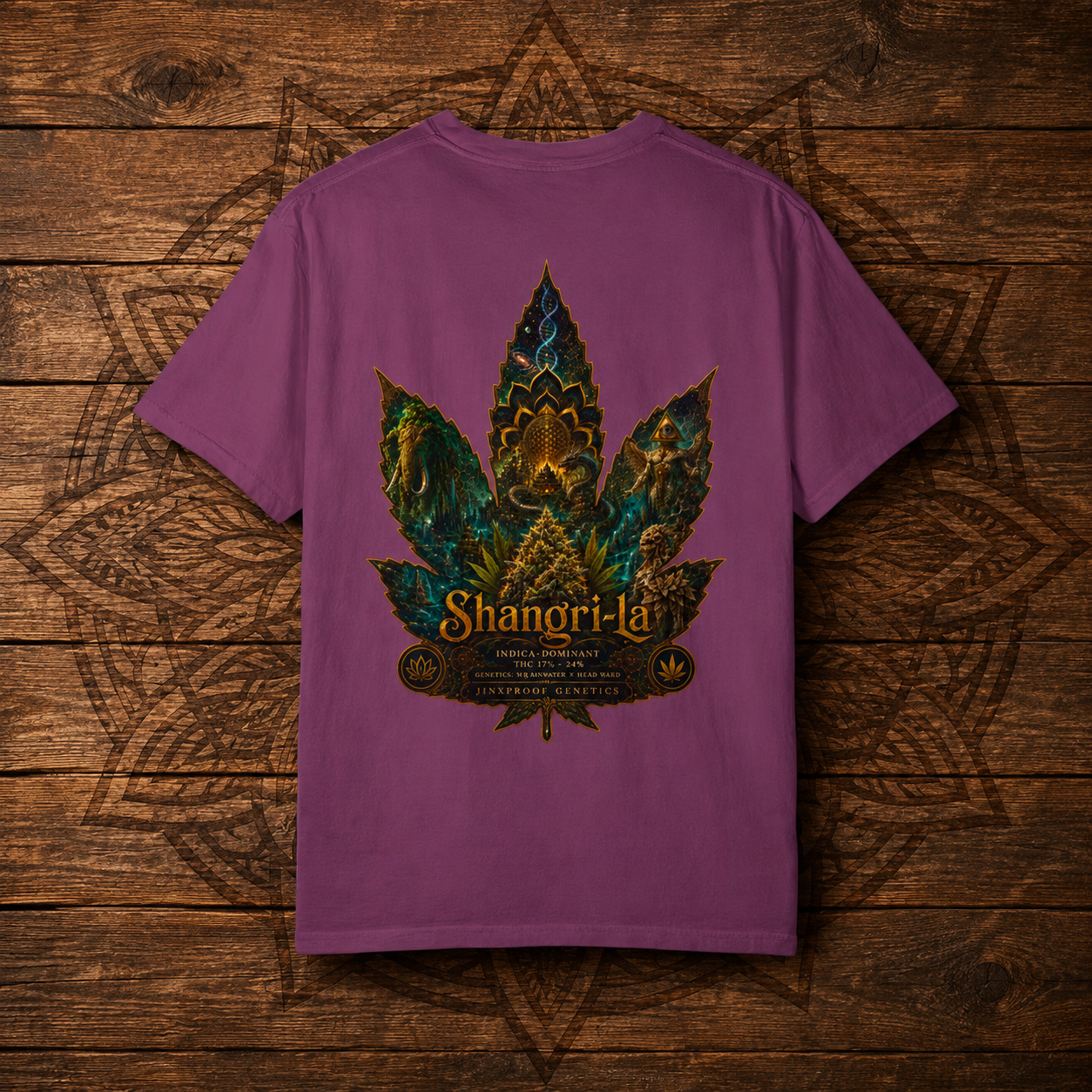 Shangri-la Leaf Graphic T-Shirt | Decorative Marijuana Leaf Back Print