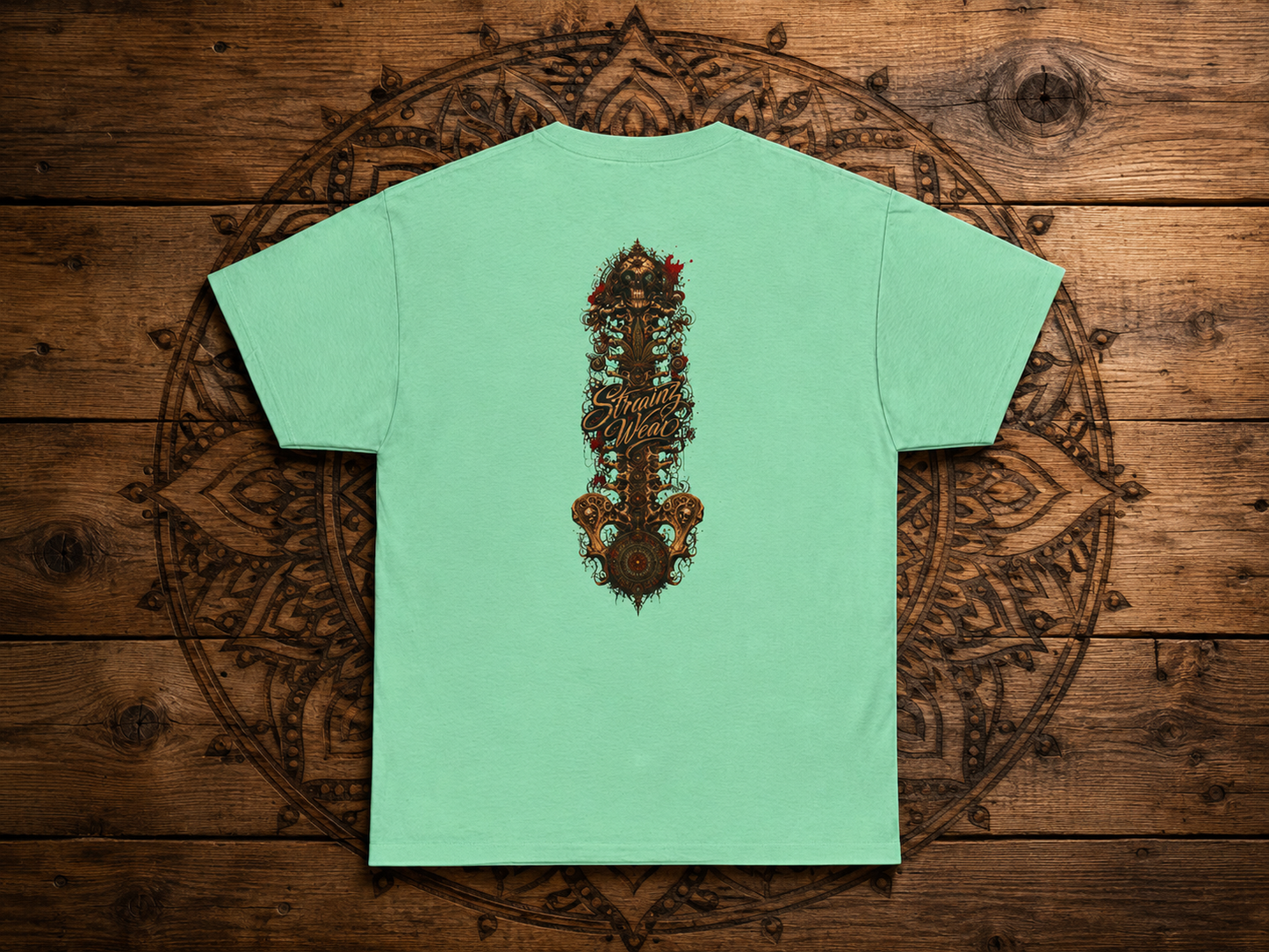 Vintage Cannabis Leaf Skull Tee | Ornate Gothic Illustration, Back Sigil Print