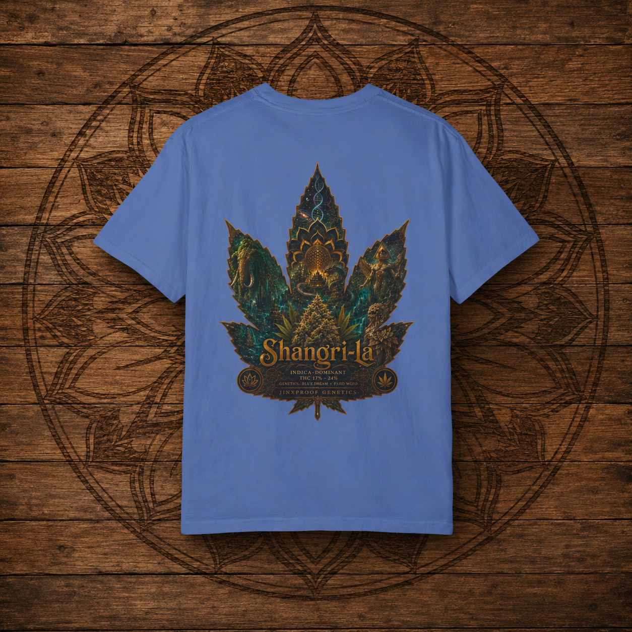 Shangri-la Leaf Graphic T-Shirt | Decorative Marijuana Leaf Back Print