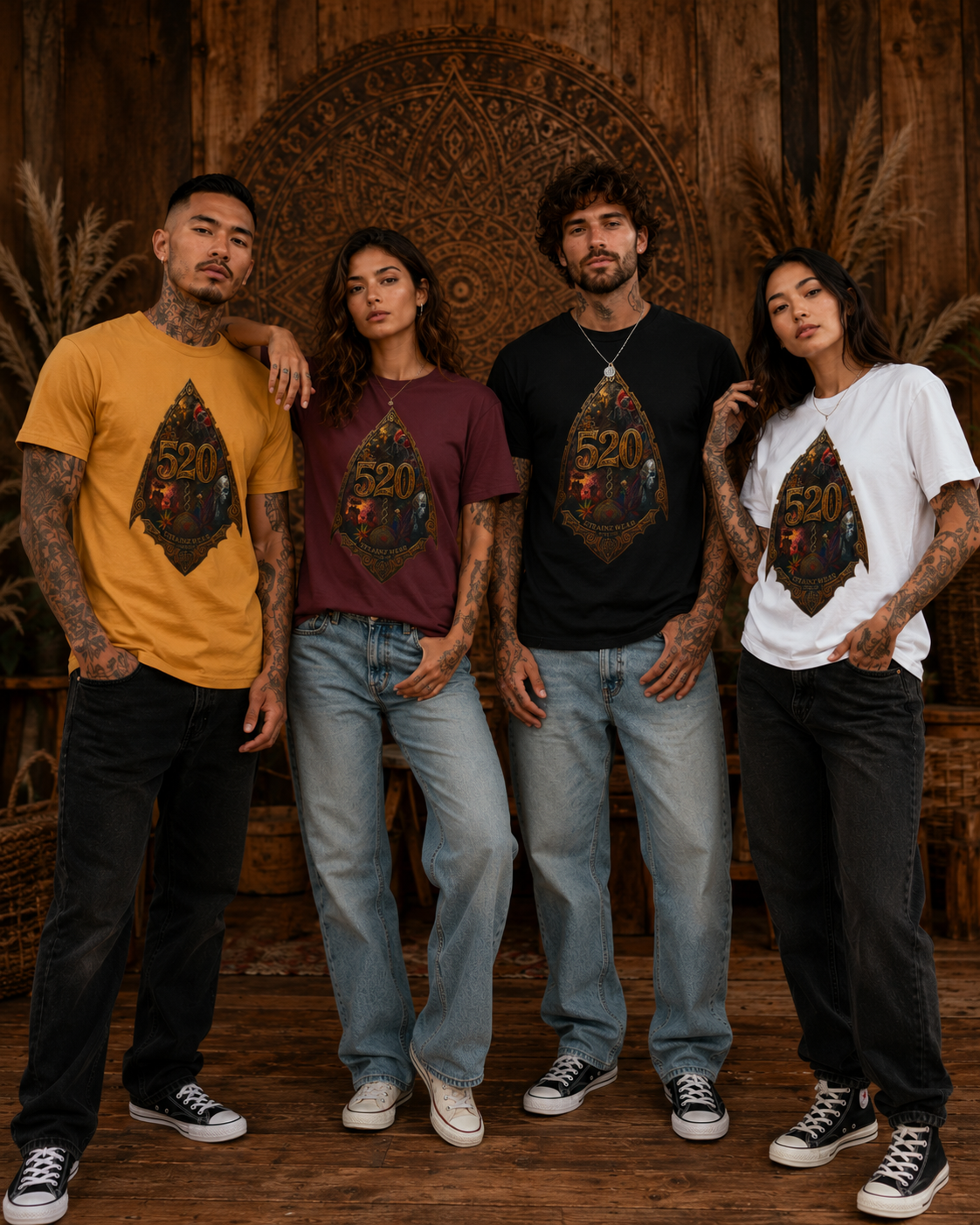 Steampunk Skull Gear Illustration T-Shirt | Spinal Cannabis Skull Backprint