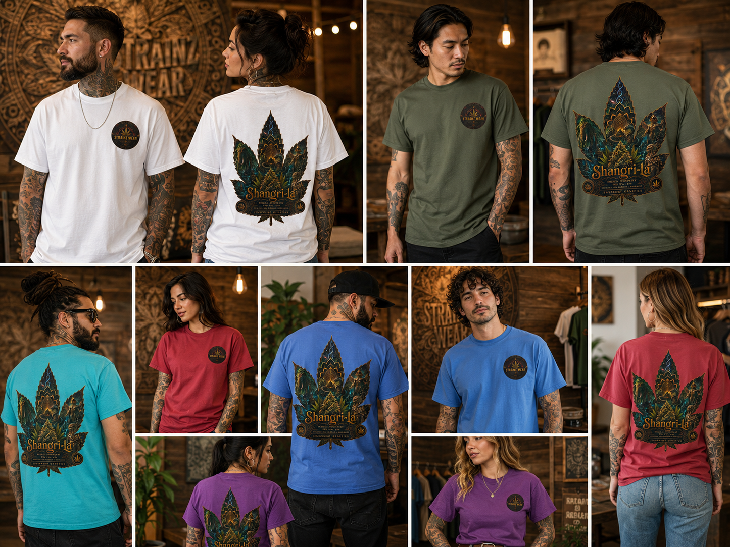 Shangri-la Leaf Graphic T-Shirt | Decorative Marijuana Leaf Back Print