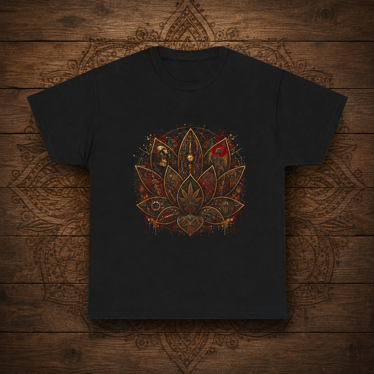 Ornate Lotus Leaf T-Shirt | Boho Mandala Cannabis Leaf Graphic