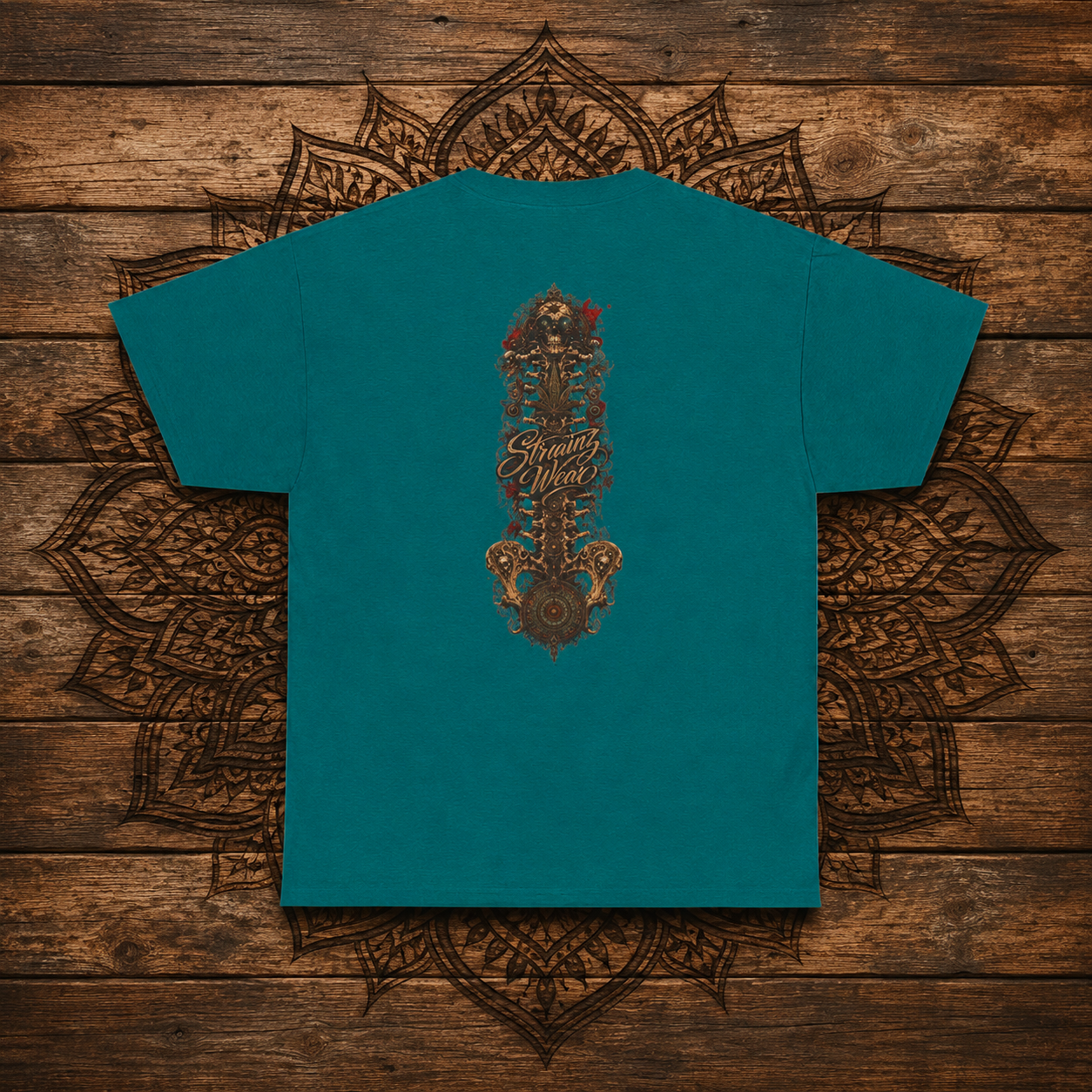 Vintage Cannabis Leaf Skull Tee | Ornate Gothic Illustration, Back Sigil Print