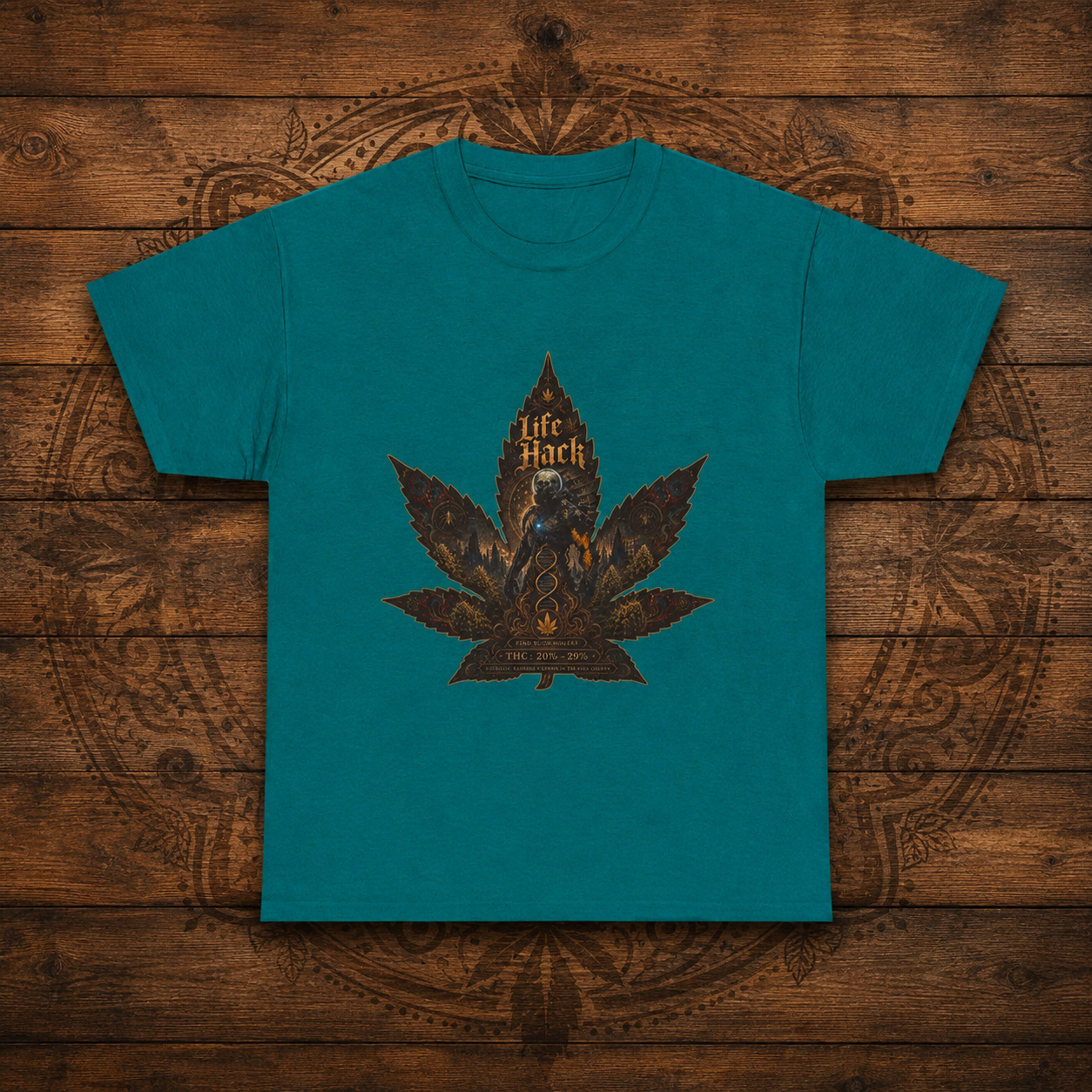 Life Hack Skeleton Leaf T-Shirt | Gothic Cannabis Leaf Illustration